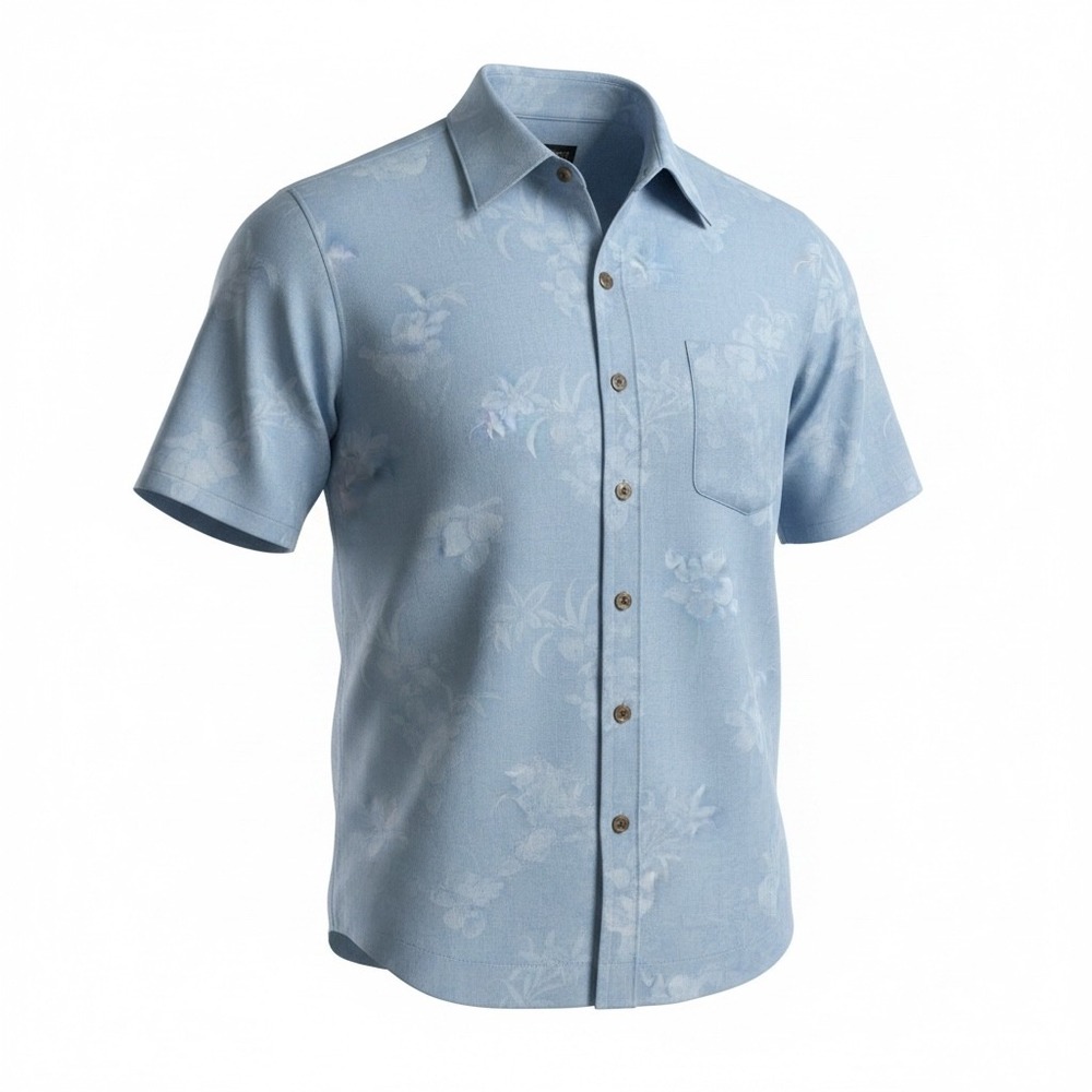Tommy Bahama Mens XL Light Blue 100% Silk Tropical Floral Jacquard Camp Shirt